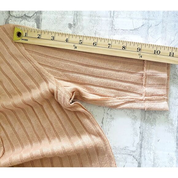 Free People We The Free Peach Krystal Ribbed Elbow Sleeve Collared Polo Shirt S - Picture 5 of 12